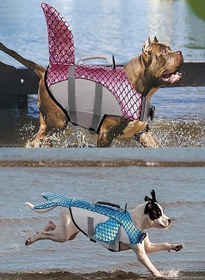 MUGATH Dog Life Jacket Medium, Dog Shark Life Vest Adjustable Pet Floatation Vest Swimsuit, Puppy Swim Vest, Lightweight High Reflective Pet PFD Lifesaver for Swimming Pool Beach Boating (Blue) (L) - Image 2
